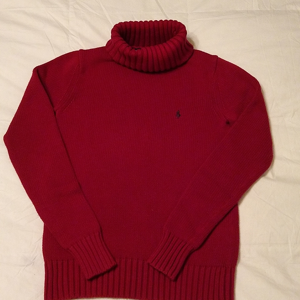 Ralph Lauren Sport turtle neck sweater, size S small, 100% cotton, Cranberry Red